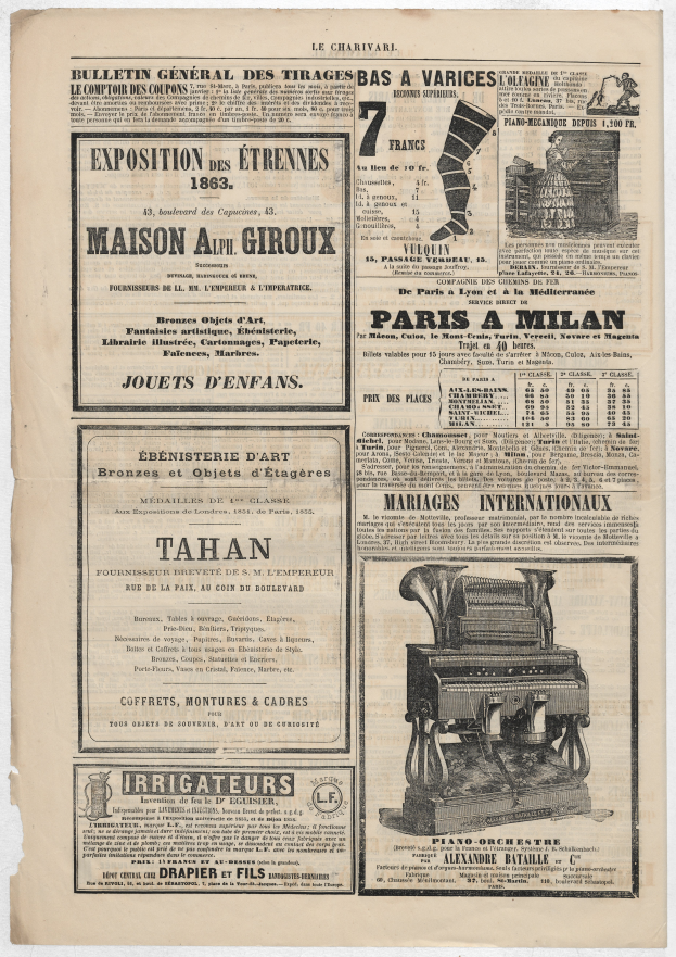 Eine alte Zeitung mit einem zentralen Bild einer Maschine und umgeben von Text.