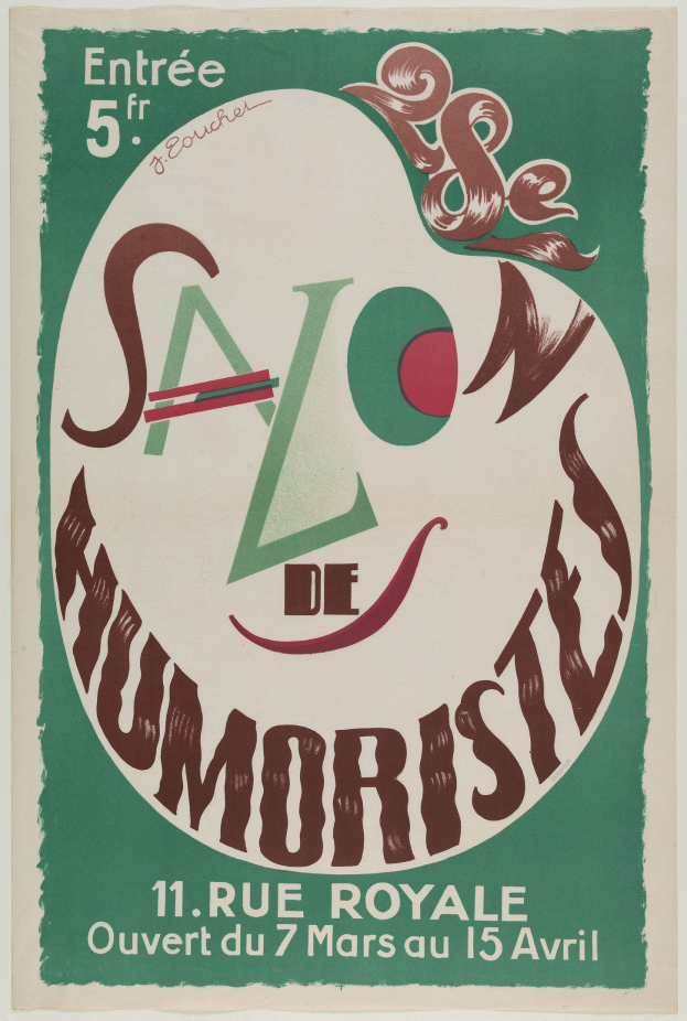 Plakat, das eine humoristische Salonveranstaltung in Paris, Frankreich, ankündigt.