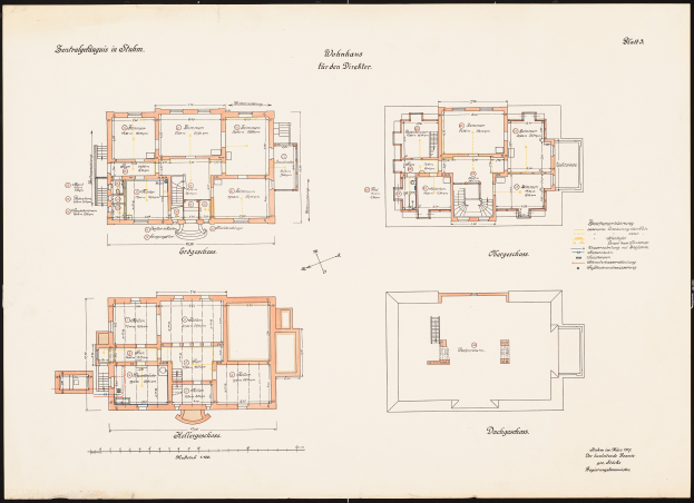Ein Schwarz-Weiß-Bodenplan-Zeichnung des Schlosshofs in Stuttgart, Deutschland, zeigt zahlreiche Räume mit detaillierten Plänen und Texten.