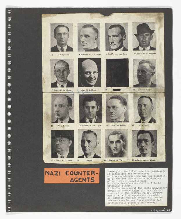 Ein Schwarz-Weiß-Foto eines Mannes mit den Worten 'Nazi-Gegner' darauf, der Mann hat einen ernsten Gesichtsausdruck, dunkles, zurückgekämmtes Haar und trägt einen Anzug und eine Krawatte.