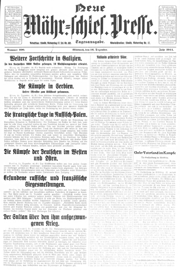 Titelseite einer deutschen Zeitung vom 18. September 1914 mit einem Schwarz-Weiß-Foto eines Mannes im Anzug und Krawatte und der Schlagzeile 'Deutsches Reichstag, Bd. 1, Nr. 1'.