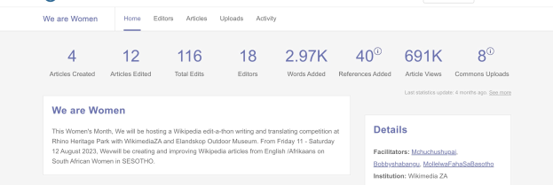 Google-Suchergebnisseite für die Abfrage "we are women", zeigt Text, Zahlen und eine Suchleiste an.