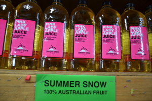 Eine Sammlung von Saftflaschen in verschiedenen Größen und Farben.