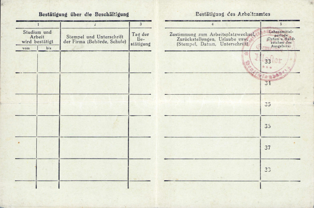 Alter deutscher Wehrmachts-Pass aus dem Zweiten Weltkrieg mit rotem Stempel, enthaltend Text und Zahlen.